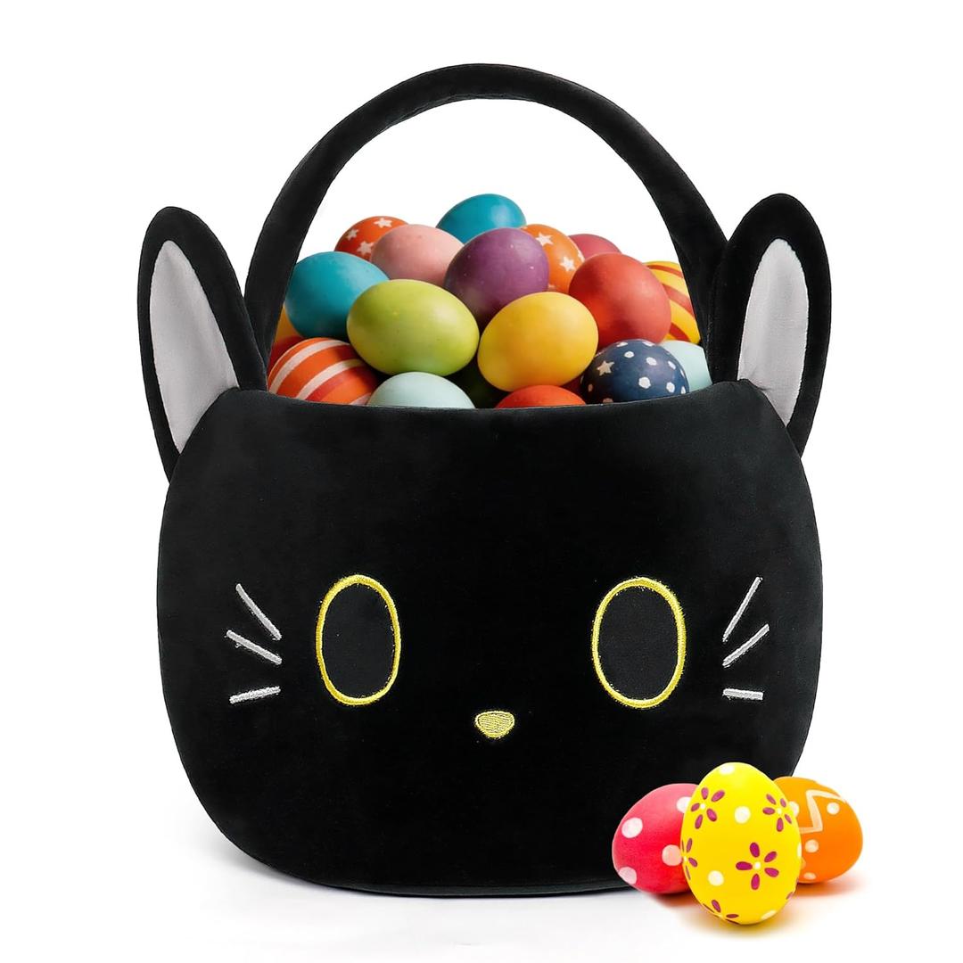 Easter Basket, Easter Baskets for Kids, Black Cat Baskets with Handle for Gifts Empty, Bunny Egg Hunting, Basket Stuffers Essentials