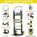 3-in-1 Convertible Heavy Duty Folding Hand Truck Dolly, 600LB Capacity with Rubber& Wheels Telescoping Handles, Portable Collapsible Cart for Warehouse, Supermarket, Office (Yellow)