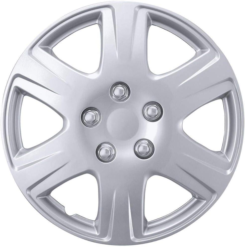BDK 15 Inch Snap-On Hubcap Wheel Covers (Set of 4), 6-Spoke Original Design, Hub Cap for Cars Direct OEM Replacement, Quick Snap-On Installation High Durability - 15 Inch