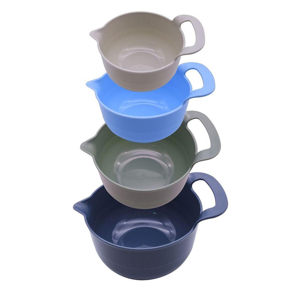 4 PIECE MIXING BOWL SET PLASTIC NON-SLIP BAKING COOKING POURING LIP HANDLE BOWL