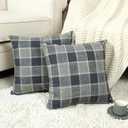 Stellhome Pack of 2 Linen Throw Pillow Covers Solid Fall Decorative Cushion Covers Pillowcase for Home Decoration, 16x16 Inch, Blue