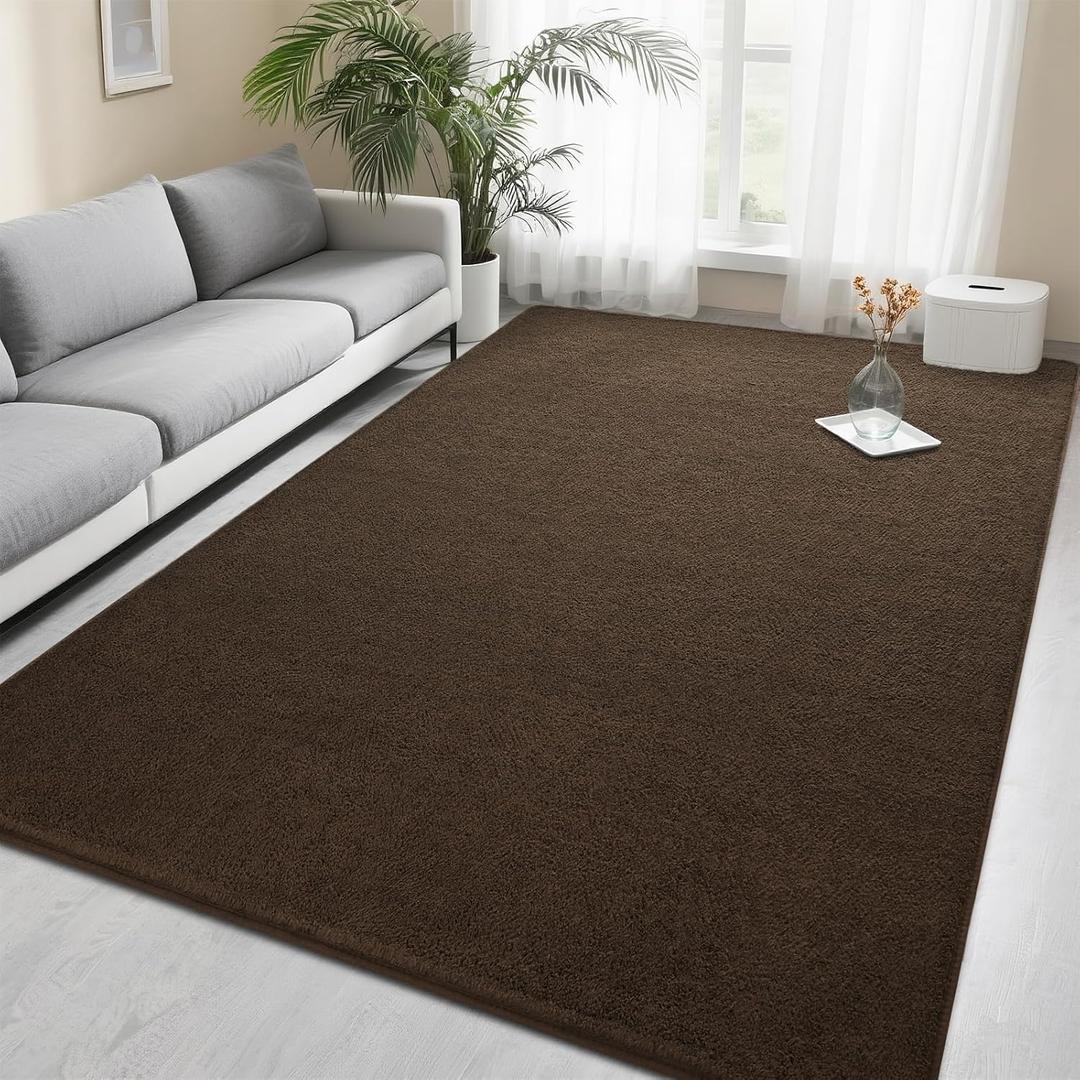 Foxmas 5x7 Area Rugs for Bedroom Living Room, Soft Thickened Memory Foam Carpet, Non-Slip Washable Indoor Modern Minimalist Shaggy Rug for Boys Girls Dorm Home Decor,Brown