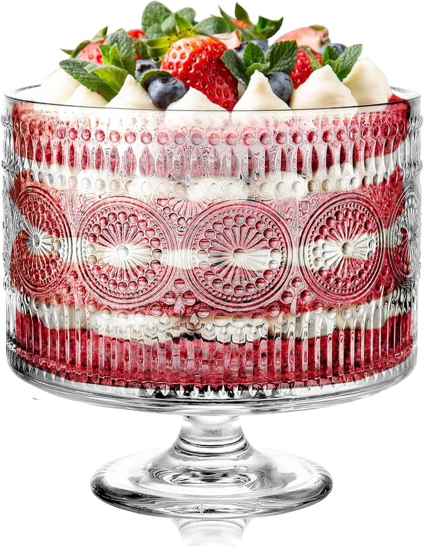 MOLIGOU Glass Trifle Bowl, 110 oz Trifle Bowl with Pedestal, Trifle Serving Dish for Layered Dessert, Fruit, Salad