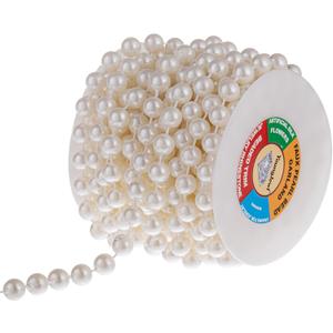 10mm Pearl Strands,9 Yds of Lvory Fake Beads Garland Spool Roll with Stringed Pearls for Crafting,Wedding Party,Christmas Tree Decoration. (Ivory)