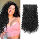 Clip in Hair Extensions, FLUFYMOOZ 4PC 100％ Pure Protein Silk Hair Extensions Long Soft Natural Hairpiece 16 Inch Curly Hair Extension for Women (Black Brown)