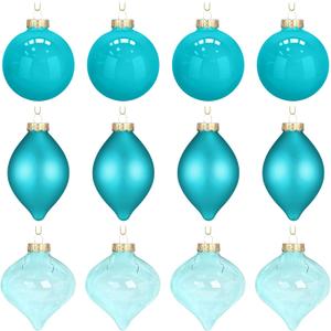Zomiboo 12 Pcs Turquoise Green Glass Christmas Ball Ornaments Set 3.15" Hanging Shatterproof Glass Bulbs for Christmas Tree Baubles Bulk for Holiday Xmas Tree Decorations Gifts