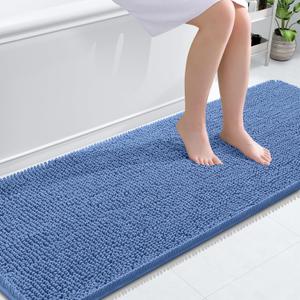 OLANLY Bathroom Runner Rugs 70x24, Soft Absorbent Chenille Bath Rugs, Rubber Backing Quick Dry, Machine Washable Long Bath Mats for Bathroom, Tub and Shower, Home Decor Accessories, Cornflower Blue