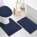 Arotive Luxury Chenille Bathroom Rugs 3 Piece with Toilet Lid Cover, Shaggy Soft and Absorbent Bath Rug, Non-Slip, Machine Washable Bath Mats for Bathroom24x16+24x20+17.5x15, Navy