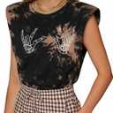 SOFIA'S Choice Women Shoulder Pad Tops Sleeveless Tank Top Black H X-Large (XL)