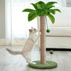 Dohump Cat Scratching Post, 26" Kitten Scratching Post with Premium Sisal Rope, Cute Cat Tree with Dangling and Spring Ball Toys for Indoor Small Cats (Green)