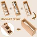 Baderke 3 Pcs Bamboo Drawer Organizer 10 x 3 x 2'' Kitchen Silverware Organizer Tray Long Stackable Storage Box Wooden Utensil Holder with Silverware Set for Kitchen Bathroom Cabinet(Natural)