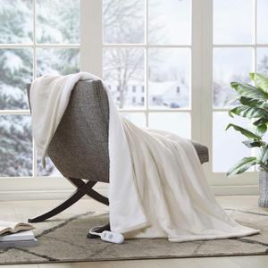 Serta Heated Throw Blanket - Reversible Fleece to Sherpa Electric Blanket, Fast Heating, Auto Shut Off Timer, Multi Heat Setting, ETL Certified, Machine Washable, Tan 50"x 60"