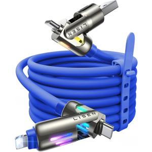 LISEN USB C to Lightning Cable, 240W 4 in 1 Charging Cable 6.6FT, Chubby USB A/C to C/Lightning with Light for iPhone Charger Fast Charging iPhone Air 17 16 15 14 Pro/MacBook/iPad, Dark Blue