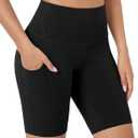 ODODOS High Waist Workout Shorts with Pockets for Women 8" Inseam Tummy Control Gym Athletic Biker Shorts, Black, X-Large