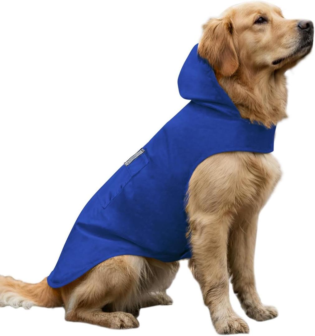 Dog Raincoat Reflective Adjustable Hooded Pet Rain Jacket Poncho with Leash Hole for Dogs Blue, X-Large