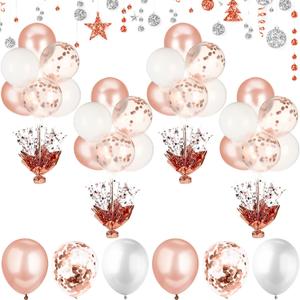 HyDren 4 Set Wedding Balloon Stands Table Centerpiece Decorations Balloons Stand Kit Party Decorations for Birthday Bridal Baby Shower Retirement Anniversary Family Reunion(Rose Gold, White, Confetti)
