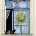 4 PCS Small Winter Blue Berry Cabinet Wreath Artificial Mini Kitchen Wreaths Vintage Swags Wreath with Retro Burlap Ribbon for Farmhouse Rustic Home Front Door Window Pillar Wedding Chair Wall