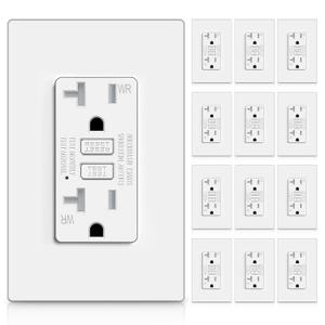 12 Pack Super Slim 20 Amp WR GFCI Outlet, Weather-Resistant, Outdoor 20A GFI Receptacle with LED Indicator, Ground Fault Circuit Interrupter, Screwless Wallplate Included, ETL Listed, White
