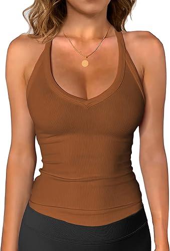 iGENJUN Workout Tops for Women Racerback Basic Tank Summer 2025 Camisole V Neck Slim Fit Ribbed Sleeveless