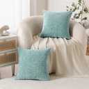 Woaboy Pack of 2 Aqua Green Pillow Covers 18x18 Inch Soft Chenille Couch Throw Pillows Solid Color Cushion Covers Home Decoration for Spring Sofa Living Room