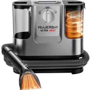 Upholstery Carpet Cleaner, MUJERBAY UltraHeat 12Kpa Portable Spot & Stain, Move with Universal Wheels & Handle, 1.18-inch Deep Cleaning Machine for Couch, Stairs, Car & Pet Messes.Silvery Black