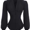 Victorian Blouse for Women Vintage Ruffle Long Sleeves Shirt Tops (X-Large, Black)