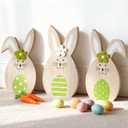 Easter Bunny Decorations 3 Pcs Wooden Rabbits Spring Decorations for Home, Easter Decor Topiary Bunny Ornament Tiered Tray Wood Bunnies Table Decor for Farmhouse Party Office Mantle Centerpieces