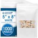 Spartan Industrial - 5" X 8" White Zip Top Food Bags - Pack of 1000 Resealable Smell-Proof Pouches for Packaging Coffee, Tea, Spices, Snacks, and More