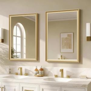 2 Pack 24x36 Inch Brushed Gold Bathroom Mirrors for Over Sink | Aluminum Framed Rectangle Bathroom Vanity Mirror for Wall, Anti-Rust, HD Tempered Glass, Modern, Horizontal/Vertical