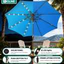9FT Solar-Powered LED Patio Umbrella with Tilt Crank,Outdoor Market Umbrella with 32 Lights,Sunshade for Deck, Garden and Pool