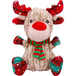 Christmas Dog Toys, Funny Squeaky Reindeer Toy with Crinkle Paper Attract Pets, Interactive Plush Chew Toys, Adorable Christmas Elk Dog Gifts for Small Medium Large Dogs (Beige)