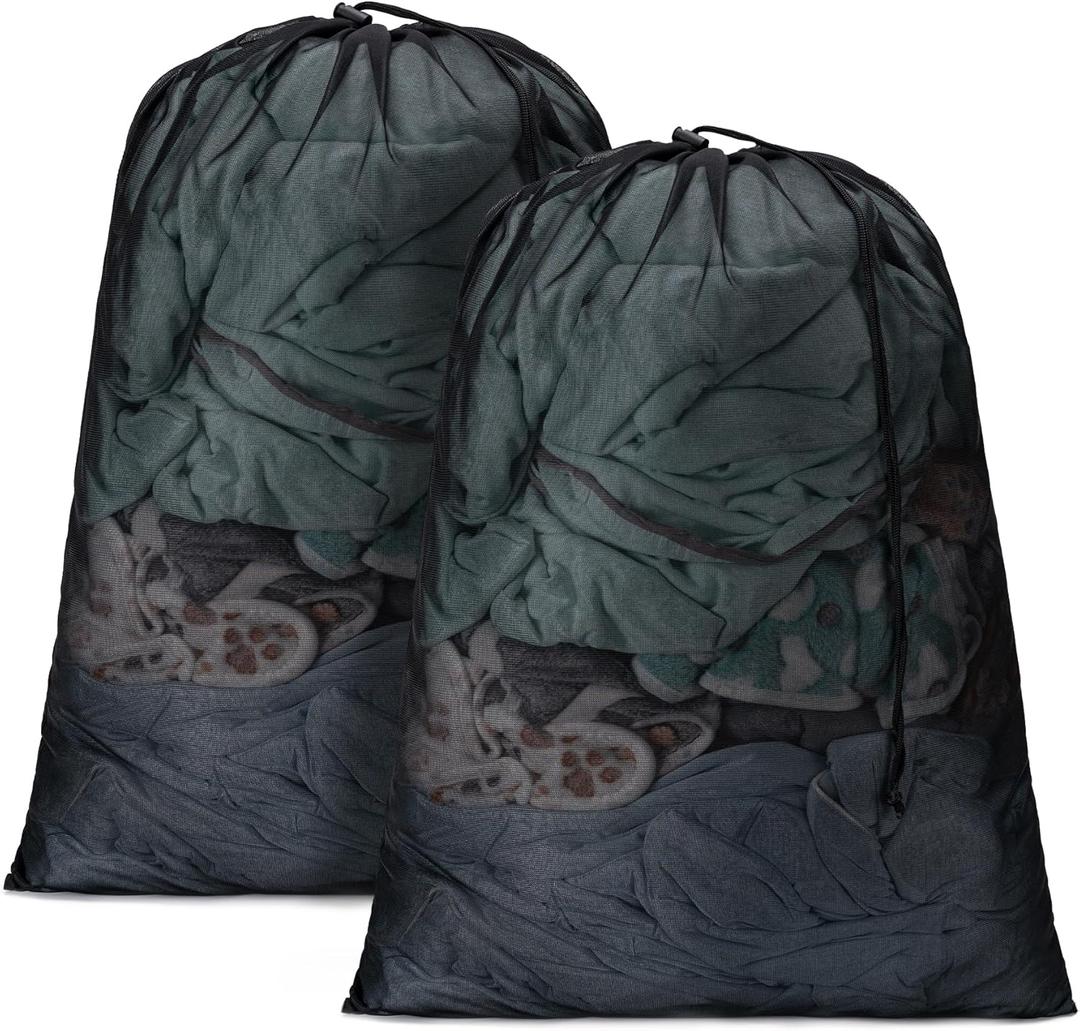 Aegero 2 Pack Mesh XL Laundry Bags,Machine Washable Dirty Clothes Organizer with Drawstring and ID Tag, Large Laundry Hamper Liner Enough to Laundry Essentials for Travel, Sports(24"x 36",Black)