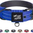 Tuff Pupper Heavy Duty Tactical Dog Collar | 1.25" Wide Ballistic Nylon | Reflective Stitching | Integrated ID Tag Holder | Stainless Steel Buckle | Padded Lining | Small & Medium Dogs (Blue, M)