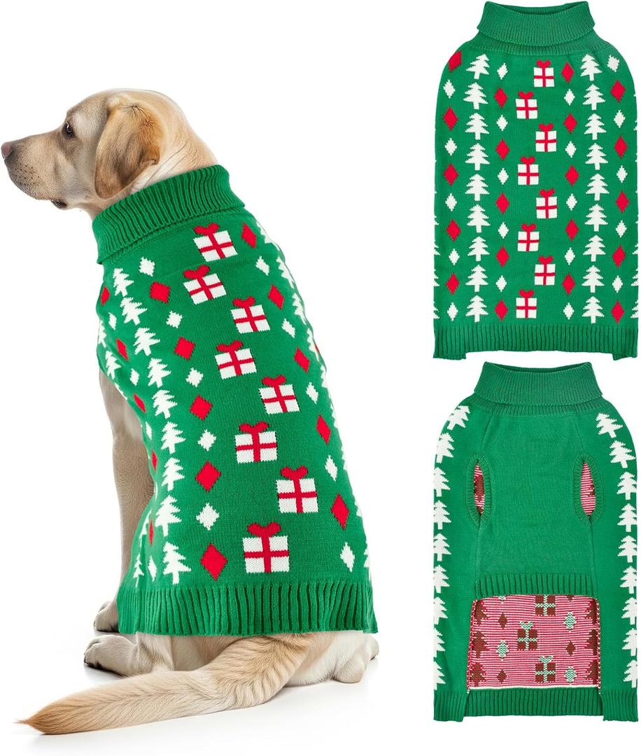 Christmas Dog Sweater Pet Christmas Knitwear Warm Dog Turtleneck Sweater with Xmas Trees Patterns Pet Winter Warm Clothes Knitted Shirt Hoodie for Small Medium Large Dogs 3XL