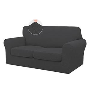 ISSUNTEX 3 Pieces High Stretch Thicken Loveseat Couch Covers, Soft Sofa Slipcover for 2 Separate Cushion Couch, Jacquard Fabric Elastic Sofa Cover Furniture Protector for Dogs (Loveseat, Dark Gray)