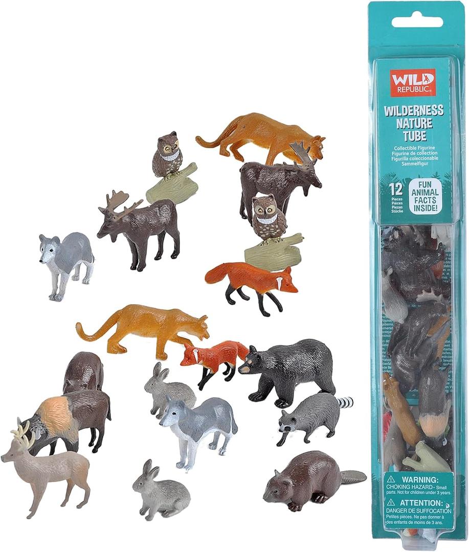 Wild Republic Wilderness Nature Tube, Woodland Animals, Forest Animal Figures, Kids Gifts, Educational Toys, 12-Pieces