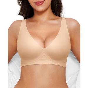 Popilush Wireless Bras Women Seamless No Underwire Push Up Bra Supportive Deep V Bralette Everyday Comfortable T-Shirt Bra (Medium)