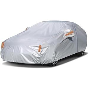 NEVERLAND Sedan Car Cover Waterproof Heavy Duty All Weather Protection Snow Anti-UV Windproof Outdoor Full Car Cover Fit for Automobiles BMW/Mercedes-Benz/Honda (172-183 inch) Silver