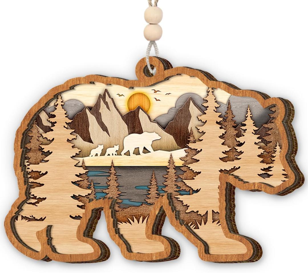 Wild Bear Christmas Ornament 2025 - Woodland Animal Gifts for Women Men Boy Girl Kid, Unique Bear Lover Gifts, Wooden Christmas Ornaments for Tree Decor - Holiday Keepsake & Xmas Gift Exchange Idea