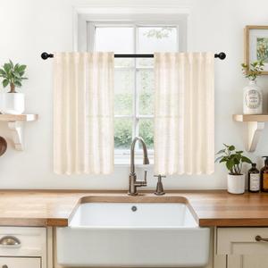 YoungsTex Linen Kitchen Window Curtains 36 Inch Length - Small Semi Sheer Drapes with Back Tab Rod Pocket Lightweight for Bathroom Cafe Window, Chamapgne, 2 Panels, 34 X 36 Inch