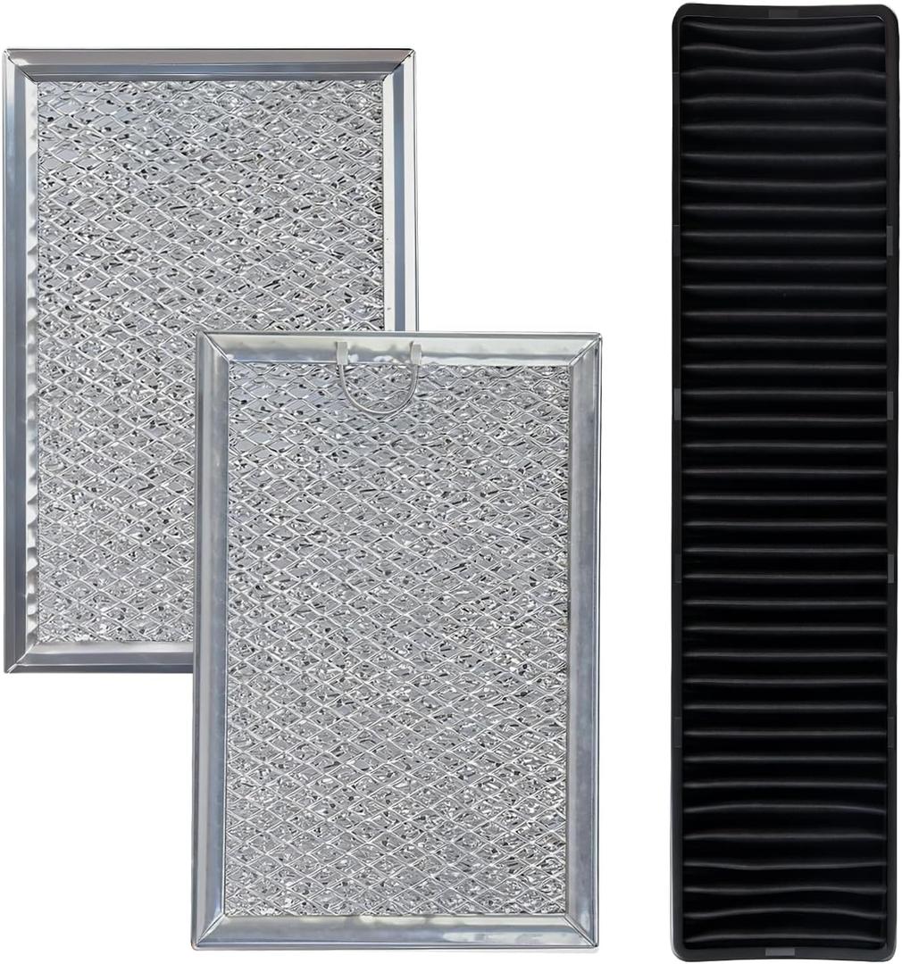 Microwave Filter Replacement Compatible with GE JVM7195SK6SS,PNM9216SK5SS, JVM7195EK5ES,JNM7196DK5BB, JVM7195DK5WW,JNM7196SK6SS (2Grease Filters + 1 WB06X10807 Charcoal Filter Set)