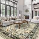 Area Rugs for Living Room 10x14 - Extra Large Machine Washable Vintage Oriental Soft Rug, Low Pile Thin Carpet with Non Slip Backing for Bedroom, Dorm, Dining Room, Indoor House, Office (Gray Green/Brick)