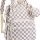 Corduroy Diaper Bag Backpack, Large Capacity Multifunction Baby Diaper Bags for Women, Insulated Bottle Pockets & Pacifier Case, Stylish Travel Nappy Changing Bags for Mom Dad (Checkered Purple)