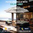 AreShark 9ft 3 Tiers Patio Umbrella with Solar Lights, Outdoor Umbrella w/ 32 LED Lights&8 Sturdy Ribs, Table Umbrella for Deck, Backyard, Pool (Ivory)