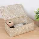 FEIALNDUO Wicker Shelf Baskets with Lid,Seagrass Storage Basket Bins Rectangular Handwoven Basket Boxes for Shelves Desktop Home Organizer (Whitewash, Small)