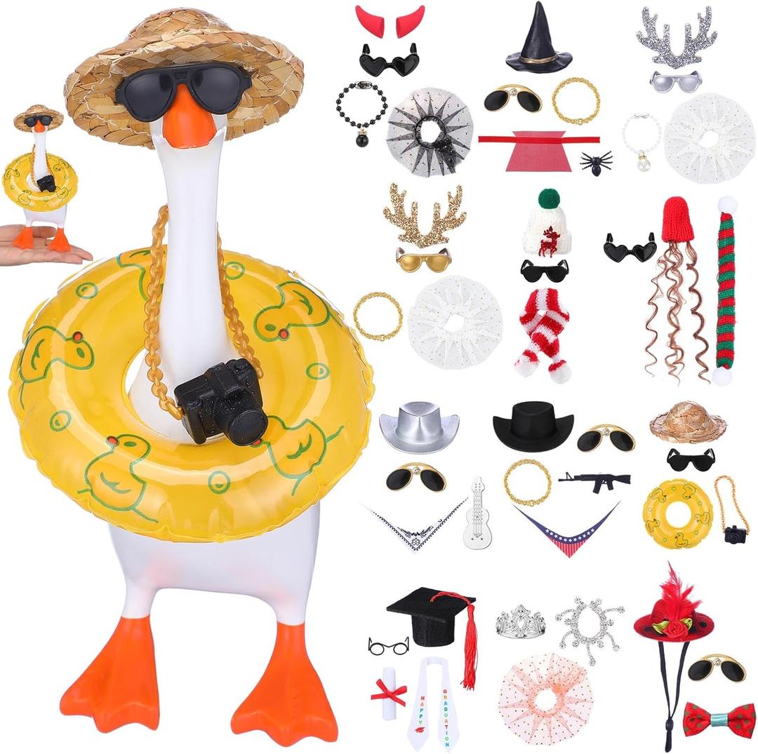 12 Set 7 Inch Mini Desk Goose Outfits Headwear Mini Hats Accessories Small Desk Outfits Hat Accessory Costumes for Magnetic Geese Statue Key Holder Table Decor (Holiday)