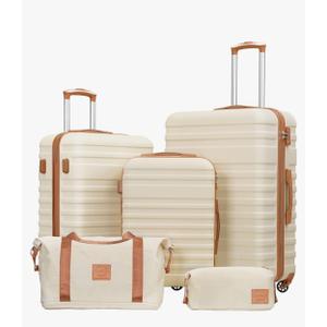 Coolife Suitcase Set 3 Piece Luggage Set Carry On Hardside Luggage with TSA Lock Spinner Wheels (White, 5 piece set)