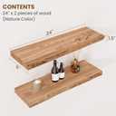 Floating Shelves for Wall Decor, Rustic Solid Elm Wood Live Edge Floating Shelves Wall Mounted, Wall Shelves with Invisible Bracket for Living Room Bathroom Bedroom Kitchen, 24 Inch Set of 2, Natural, Live Edge, 24inch, 2Packs