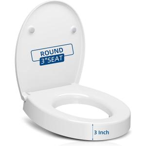 Elevated Toilet seat 3 Inch, Round Toilet seat risers for Seniors
