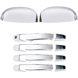 AUCERAMIC Chrome Mirror Cover Caps + Door Handle Covers Fit for 2007-2014 Chevy Silverado Tahoe GMC Sierra Yukon